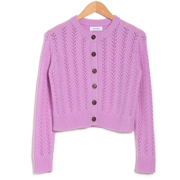 NAADAM Sweaters - Naadam XS Lilac Pointelle Knit Cashmere Cardigan
